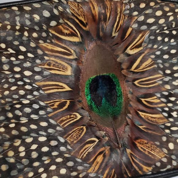 Vintage COMECO Peacock Feather Bag Pheasant Guinea Bird Feather Crossbody small - Picture 10 of 15